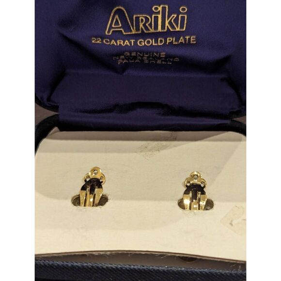 Ariki 22 Carat Gold Plate Genuine New Zealand Paua Shell Clip Earrings - Picture 4 of 6